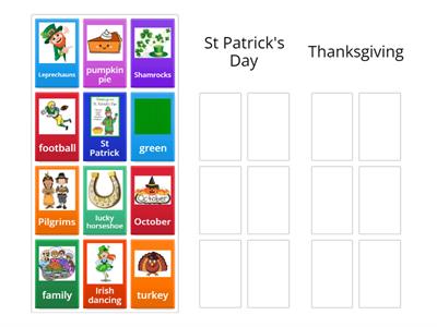 St Patrick's Day vs Thanksgiving Word Sort
