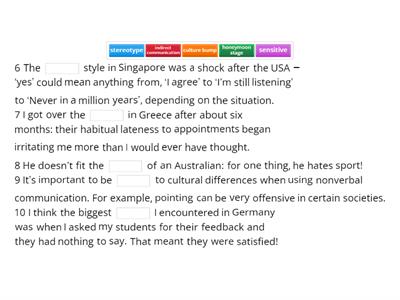 Culture shock - vocabulary related to cultural differences 2