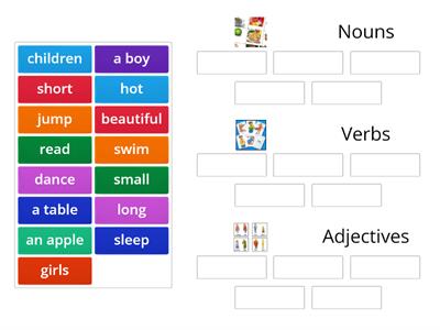 Adjectives, nouns, verbs 