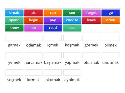 irregular verbs  and Turkish meanings