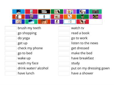Match the pictures with the verbs