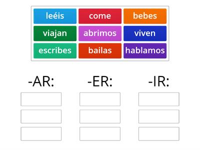 Clasifica los verbos según sus terminaciones. (presente de indicativo)