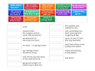 Sentences: Health and sickness idioms and phrasal verbs