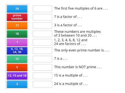Pathway 6 Unit 3 Types of number - Match up prime, factor multiple