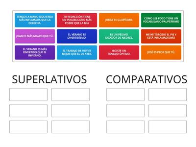 Clasifica los siguientes adjetivos según estén en grado superlativo o comparativo.