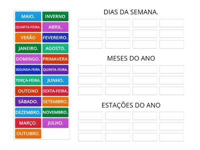 CALENDÁRIO - Meses do ano, Dias da Semana, Estações do Ano