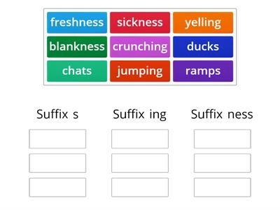Suffix s, suffix ing or suffix ness?