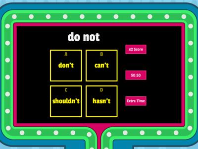 Contraction "not": Match the words with the correct contraction.