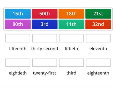 Match the ordinal numbers