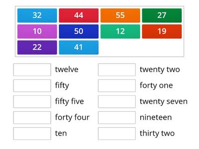 Match the numbers and words