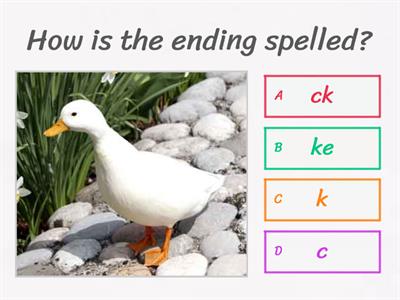 Ending /k/ spelled -ke, -ck, -k, -c