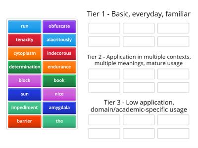 Check 1 - Sort according to vocabulary tiers 