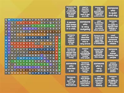 FCE I3-I4 Unit 6 Personality Adjective wordsearch + clues