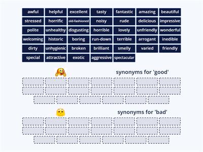 adjectives  - synonyms for 'good' and 'bad'