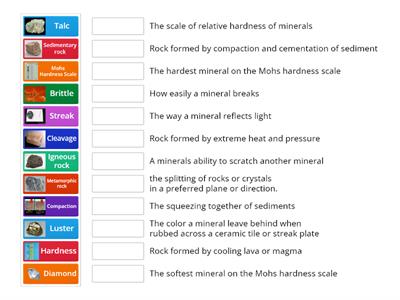 Rocks and Minerals Vocabulary Matching