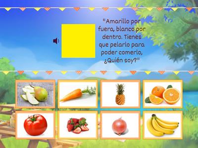   Frutas y Verduras: ADIVINÁ QUÉ FRUTA O VERDURA ES. LA PISTA ES EL COLOR. 