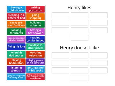 Henry's holiday - likes and dislikes