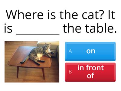 Prepositions on, between, in front of, above