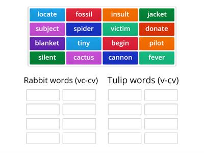 rabbit and tulip word sort