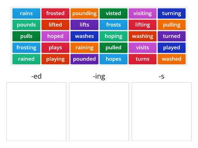 suffixes (ed, ing, s)