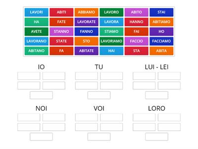 Collega il verbo (lavorare, abitare, stare, avere,fare ) alla persona corretta