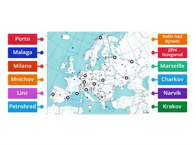 Hlavní města evropských států - gymnázium 3. ročník zeměpis slepá mapa č.2