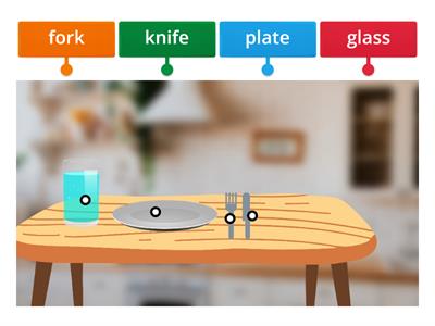 Kitchen - glass, spoon, fork, knife, plate