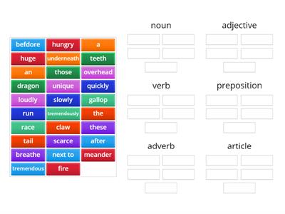 Dragons Parts of Speech Sort