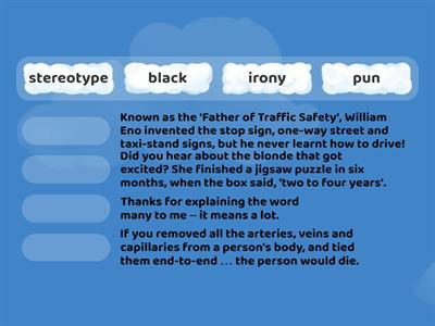 Unit 10C. Talking about humour. Match the examples of humour with words