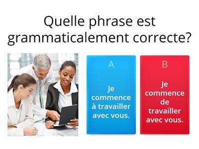 M9L2 - Verbes et prépositions À ou DE - Identifiez la phrase correcte (sensibilisation) (Cindy) - Version Michel