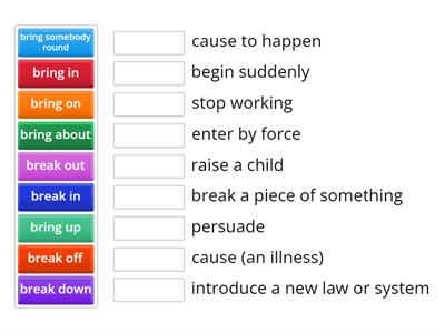 Phrasal verbs (break and bring)