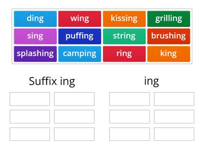 Suffix ing or letters ing