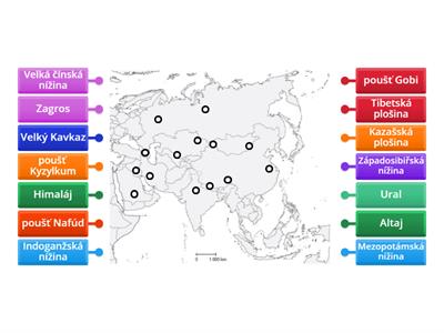 Povrch Asie (pohoří, pouště, nížiny)