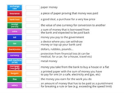 Money nouns (matching) Int