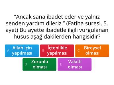 9. SINIF İBADET TEST SORULARI