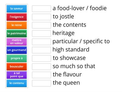 Faites correspondre le vocabulaire français et anglais.