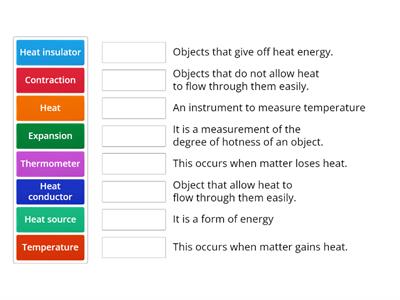 Match the correct terms to its meaning (Heat)