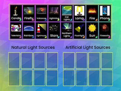 Natural and Artificial Light Sources - Group Sort