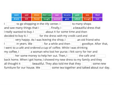 shopping story irregular verbs starters