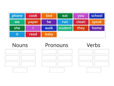 Noun, Pronoun or Verb Sort for Beginner ESL