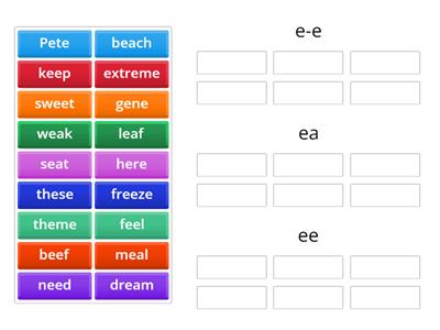  long e word sort (e-e,  ea, ee)