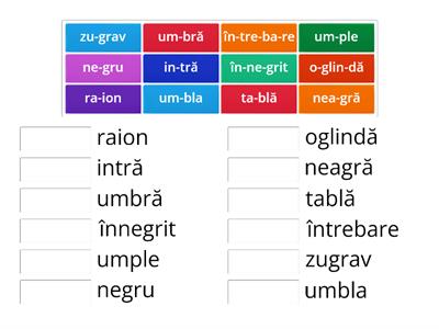 Szótagolás, román nyelv, II.osztály