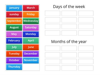 Portfolio practice days of the week & months of the year