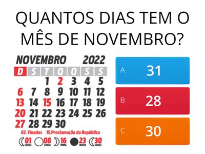 EXPLORANDO O CALENDÁRIO - NOVEMBRO DE 2022