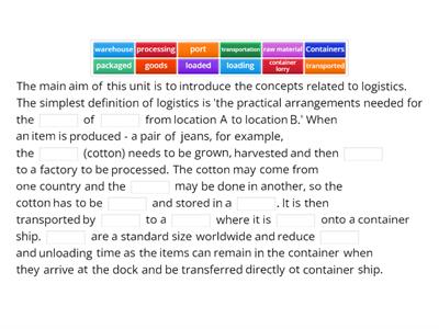 Logistics - explanation, examples cloze (Business Partner B1+ Unit 5)