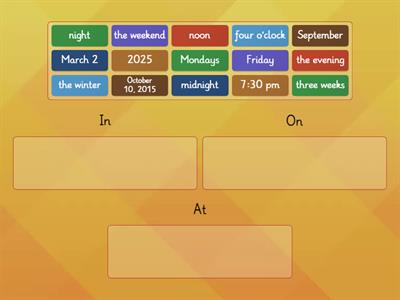 Word Sort 2: Prepositions of Time