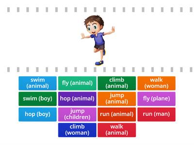 3rd Grade Movements: hop, run, walk, swim, jump, climb and fly