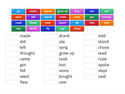 Simple past (Irregular): Match the verb to the present tense.