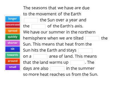 What causes seasons - summer in northern hemisphere.