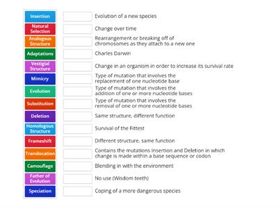 Spring HS Biology Intervention 4-20-23 Evolution Match-Up